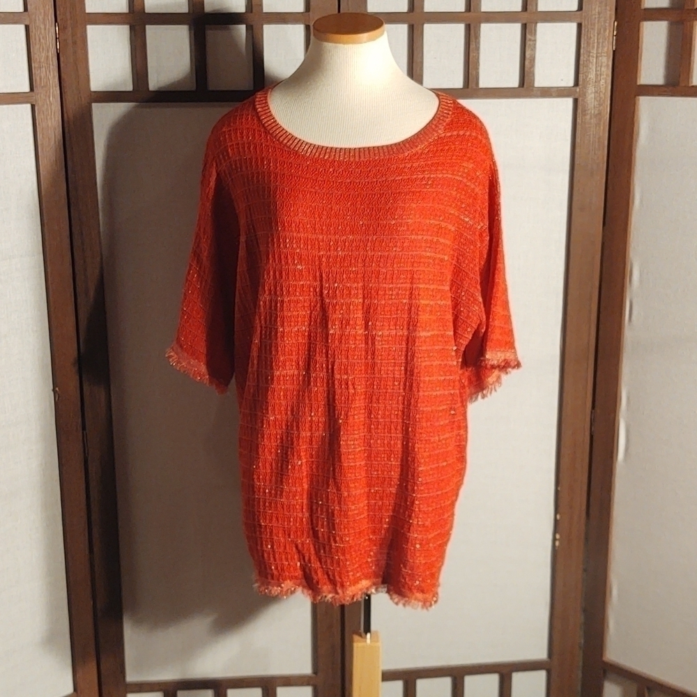 Zara Orange Sparkly Gold Accents Knit Oversized Tunic Sz S